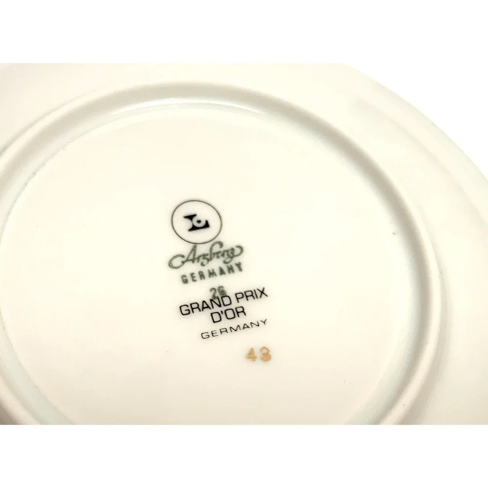 VTG Arzberg Germany Grand Prix D’or Tea Cup Saucers Vintage Setof 9 Gold Rim EUC